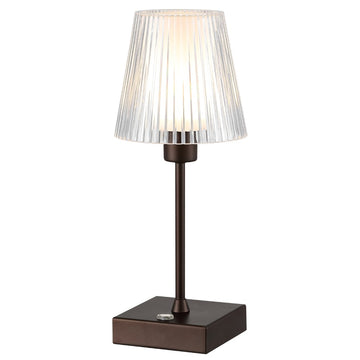 Oscar 12.5" Modern Industrial Rechargeable/Cordless Iron/Acrylic Integrated LED Table Lamp with Ribbed Shade - JONATHAN Y
